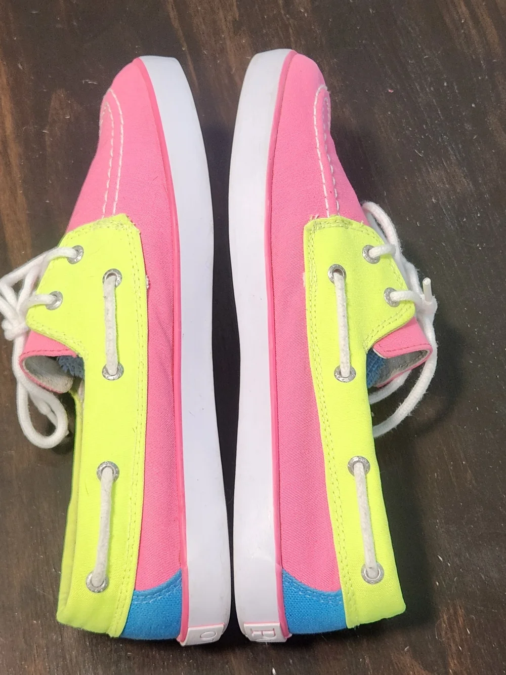 Polo Ralph Lauren Men Sander Canvas Deck Boat Shoes Neon Pink /Yellow US7/EU40